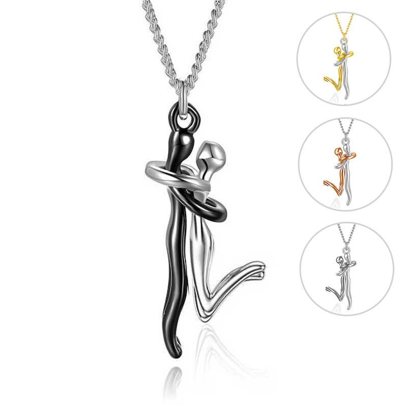 18K Love Hug Pendant Necklace - Simple Clavicle Chain for Couples, Anniversary or Valentine's Day Gift, Elegant Fashion Jewelry snake - label