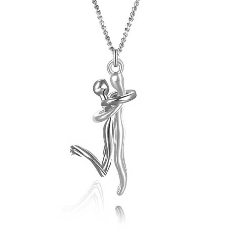 18K Love Hug Pendant Necklace - Simple Clavicle Chain for Couples, Anniversary or Valentine's Day Gift, Elegant Fashion Jewelry snake - label