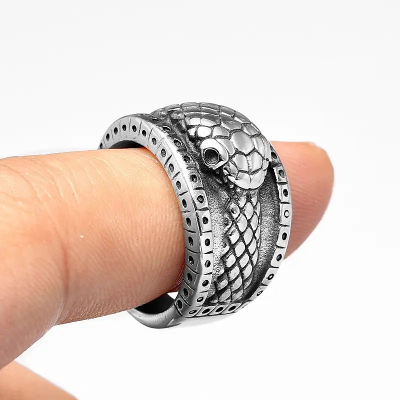 Animal Titanium Snake Ring in Durable Hypoallergenic Titanium Steel, Sizes 7 - 13 snake - label