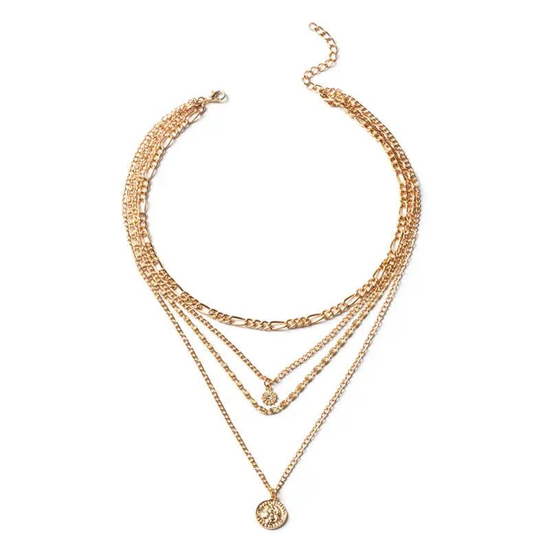 Chunky Gold Pendant Necklace with Layered Coin Design snake - label