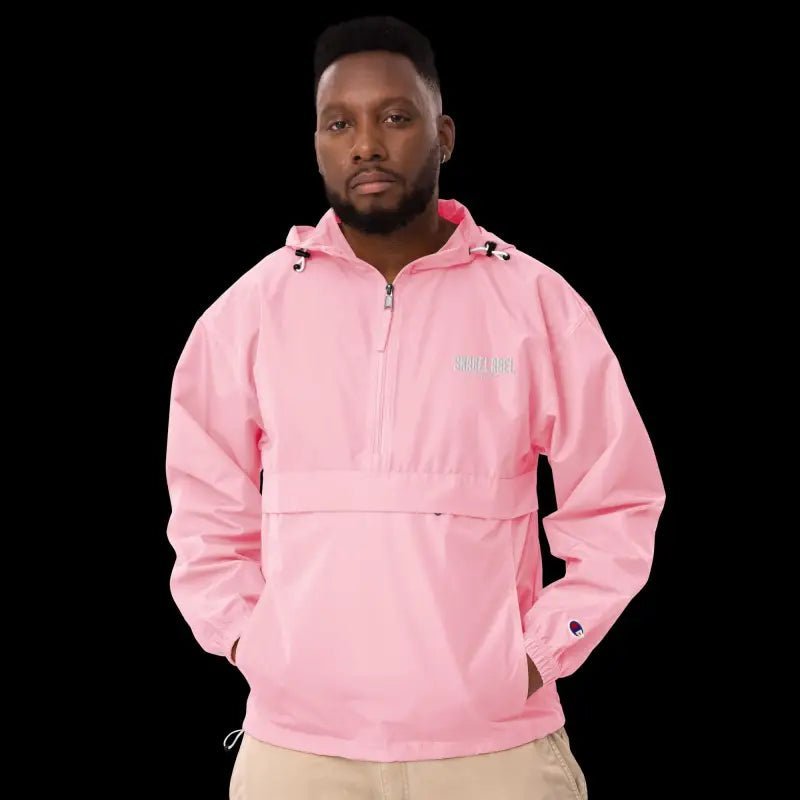 Embroidered Champion Packable Jacket โ Wind - Resistant Hooded Outerwear with Snake Design snake - label