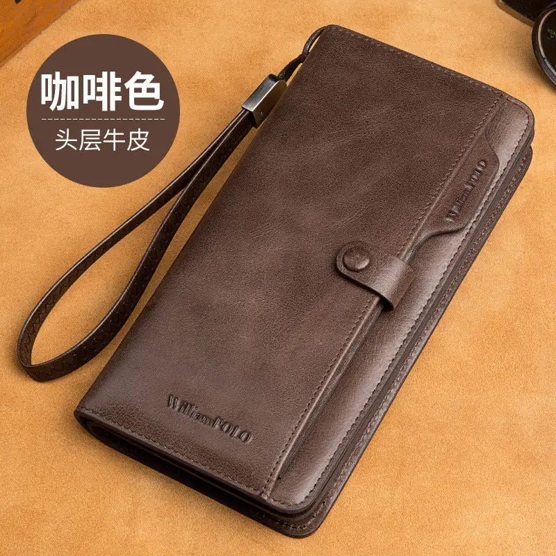 Men's Long Wallet with Genuine Leather & Multiple Compartments - 1st Layer Cowhide - 3 Colors snake - label