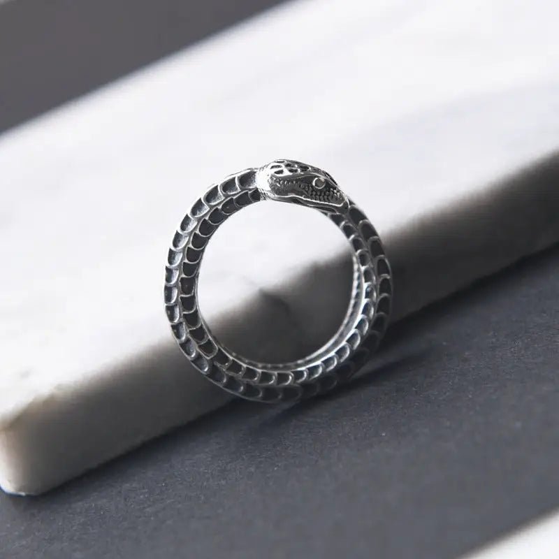 Ornament 925 Silver Snake Ring with Adjustable Unisex Design snake - label