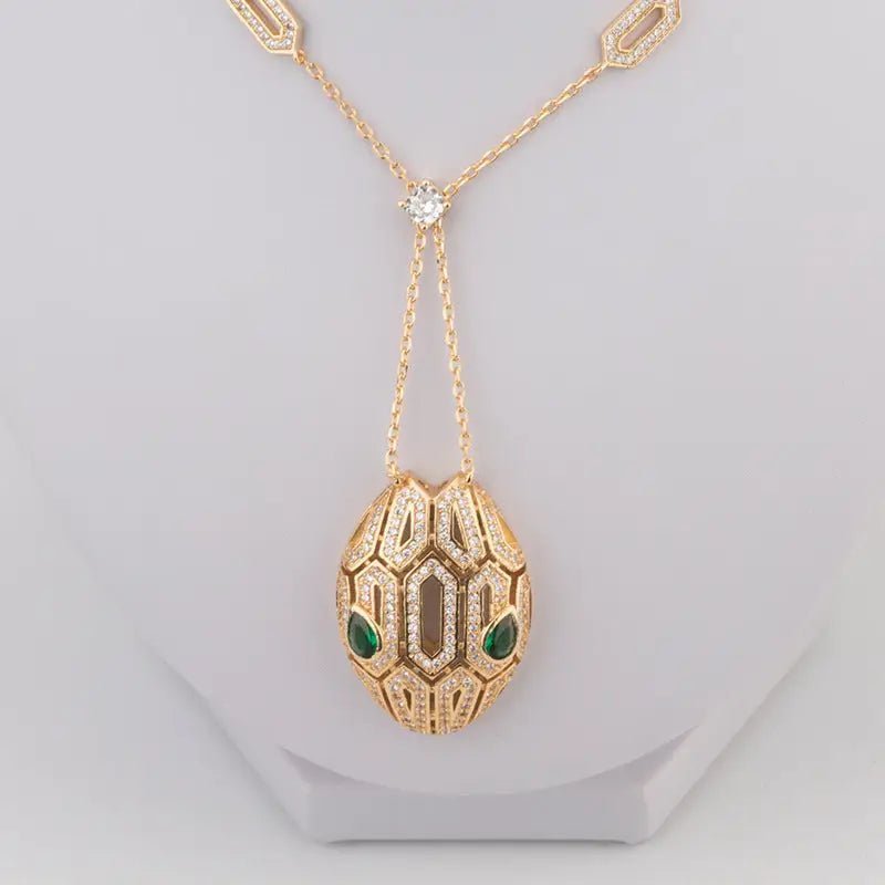 Short Snake Pendant with Gem Inlays and Adjustable Length in 3 Colors snake - label