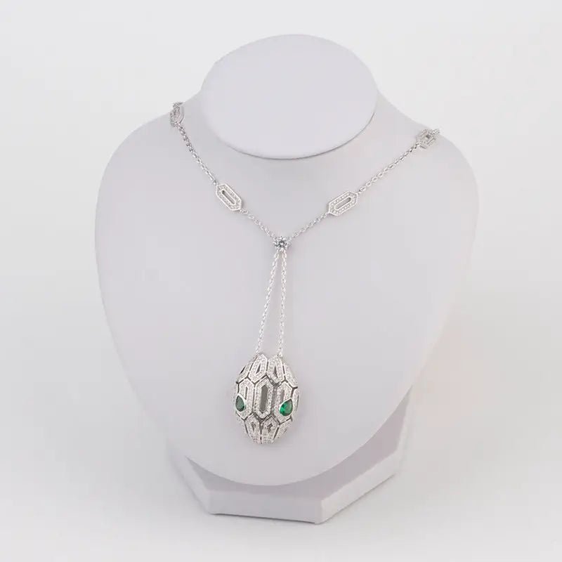 Short Snake Pendant with Gem Inlays and Adjustable Length in 3 Colors snake - label