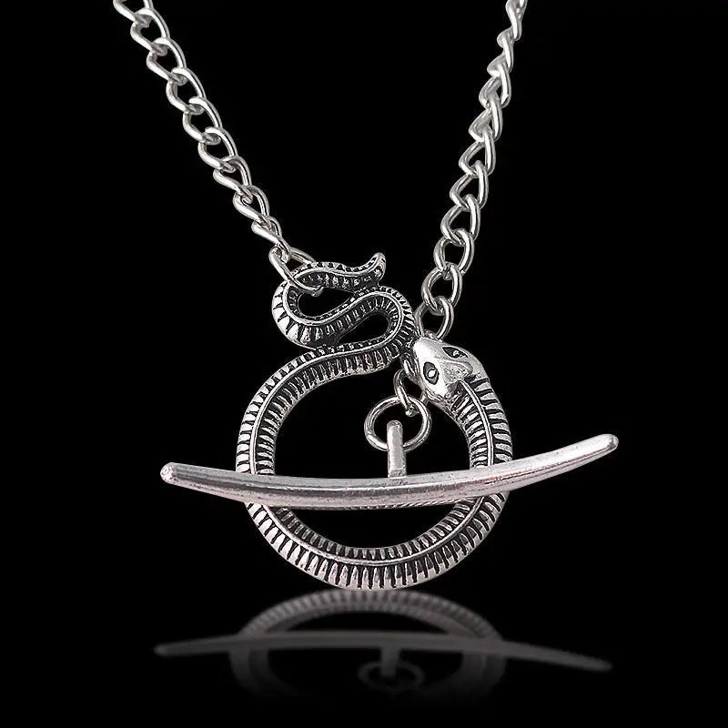 Sleek Silver Snake Collar Pendant with Gold - Plated Details snake - label