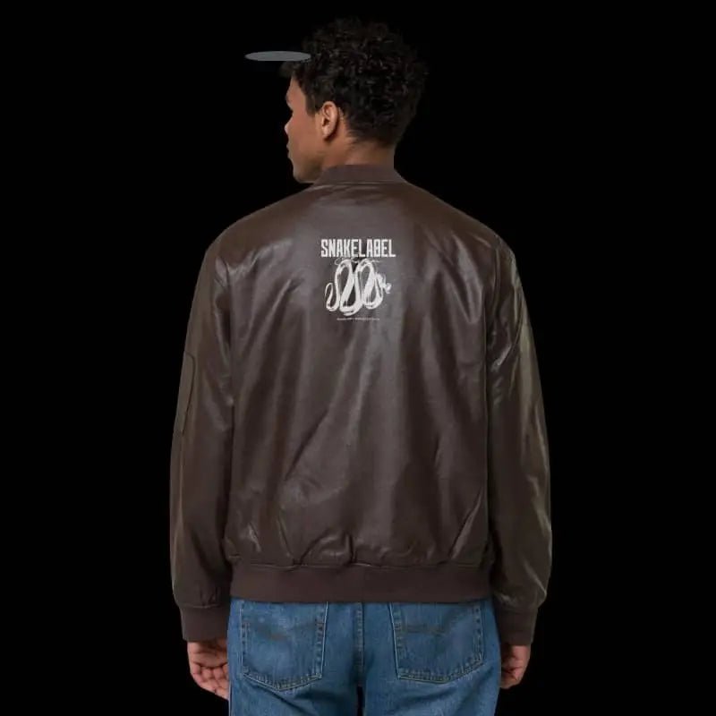 Men's Snake Leather Bomber Jacket โ PU Rib - Knit Banding Jacket with Side Pockets snake - label