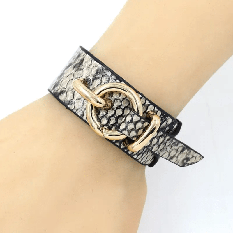 Snake Pattern Leather Wrap Bracelet with Adjustable Design - Eco - Friendly Alloy snake - label