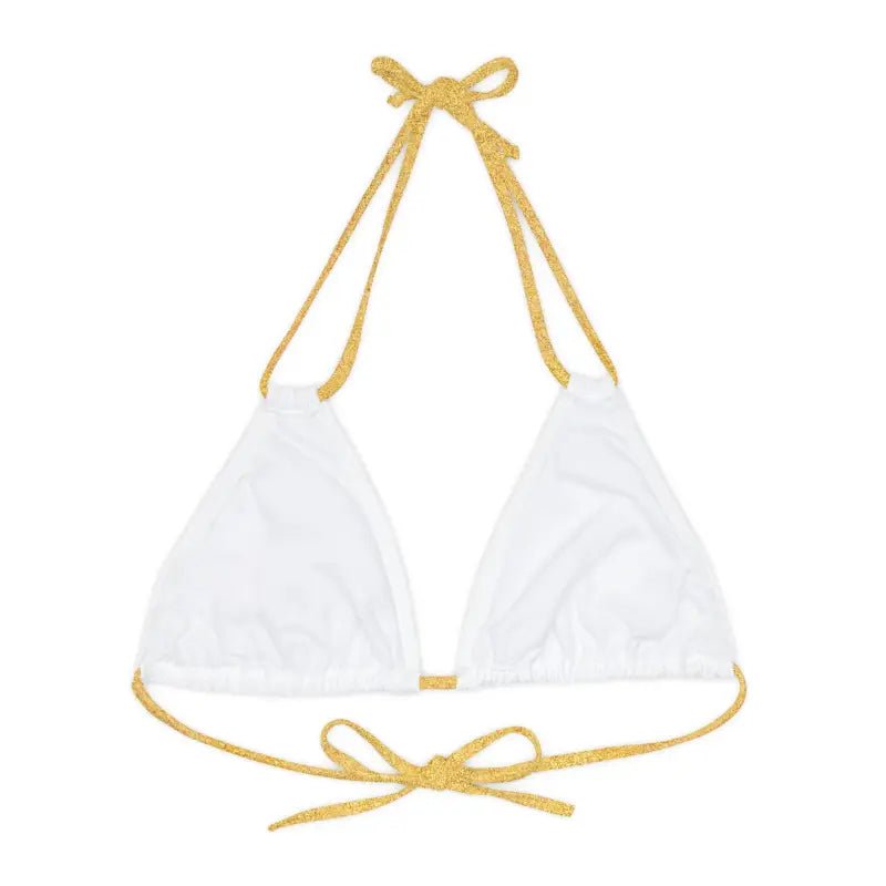 Strappy Triangle Bikini Top with Adjustable Straps & Removable Cups snake - label