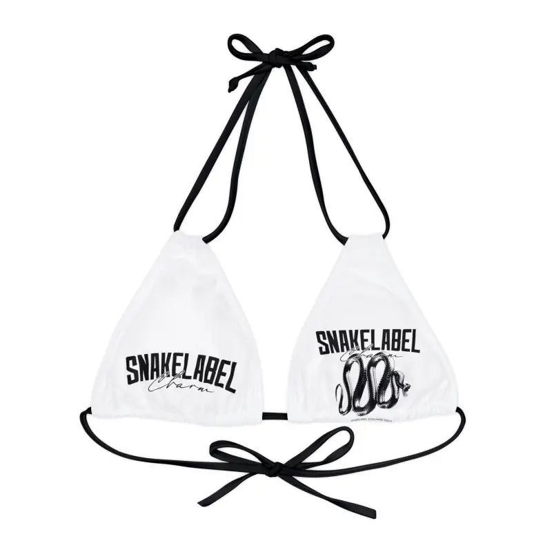 Strappy Triangle Bikini Top with Adjustable Straps & Removable Cups snake - label