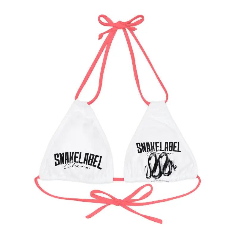 Strappy Triangle Bikini Top with Adjustable Straps & Removable Cups snake - label