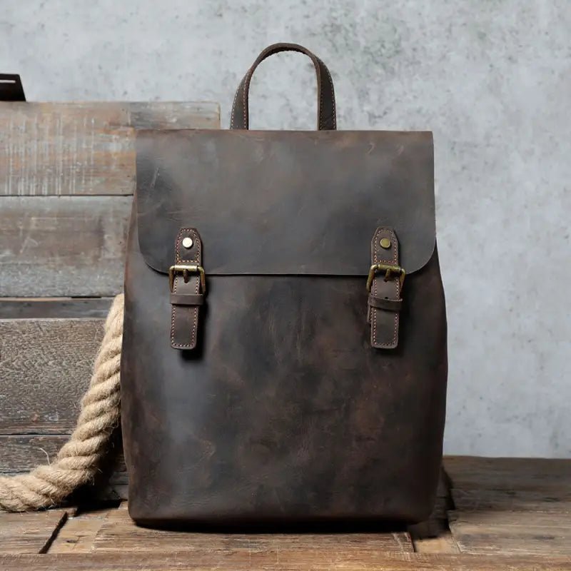 Urban Backpack with Top Layer Cowhide Material & Multiple Compartments snake - label