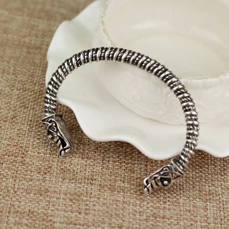Viking Snake Bracelet - Geometric Design, Silver Alloy, Unisex Style snake - label
