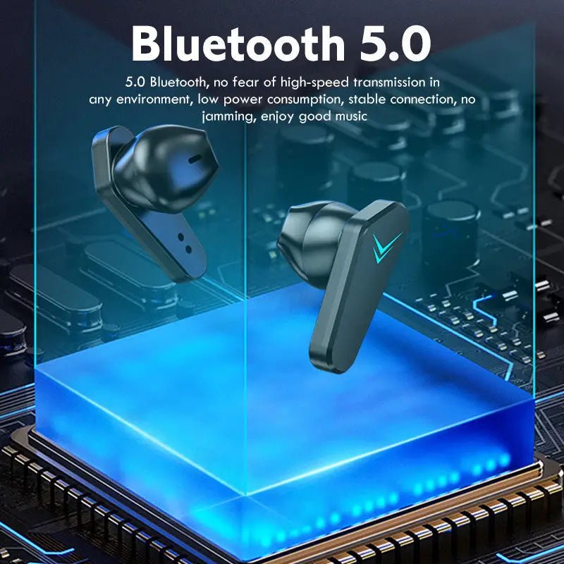 WIRELESS Gaming Headphones | Long Battery Life, Bluetooth 5.0 | 10m Range, 3h Music, 4h Talk | Touch Controls snake - label