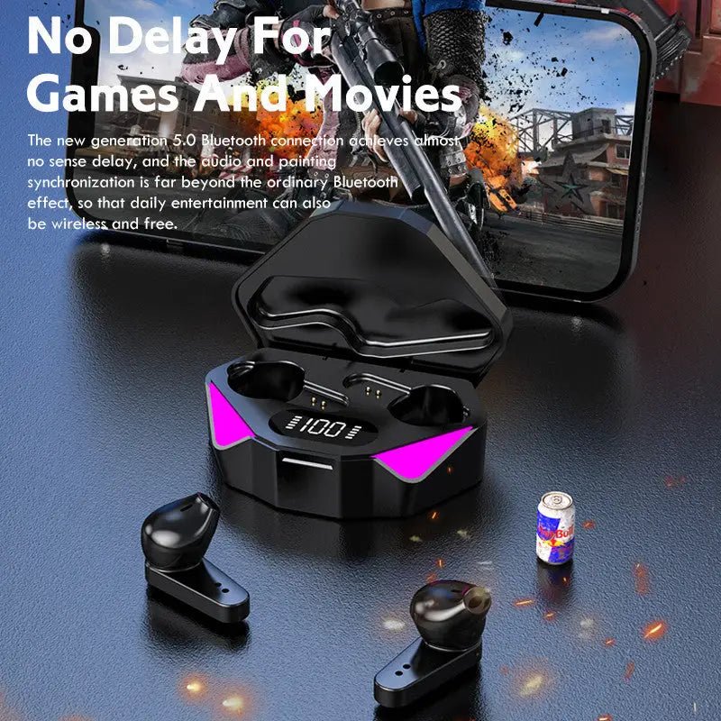 WIRELESS Gaming Headphones | Long Battery Life, Bluetooth 5.0 | 10m Range, 3h Music, 4h Talk | Touch Controls snake - label