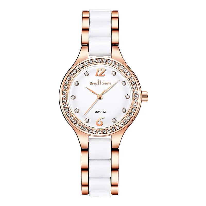 Women Watches Luxury Quartz: 30m Waterproof, 7mm Slim Case, 28mm Dial, Alloy + Ceramic Band snake - label