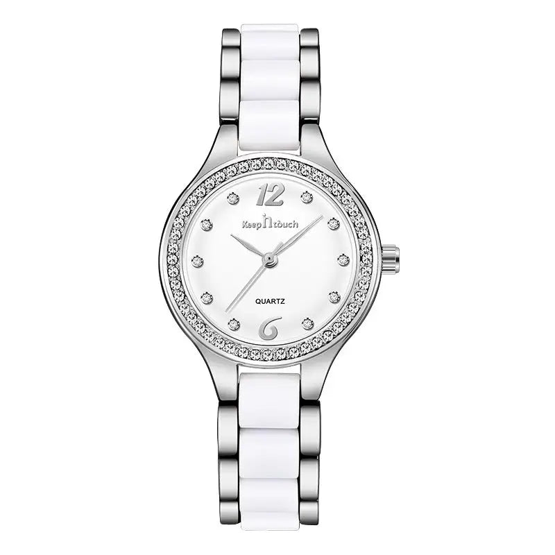 Women Watches Luxury Quartz: 30m Waterproof, 7mm Slim Case, 28mm Dial, Alloy + Ceramic Band snake - label