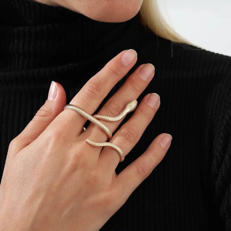 Women's Fashionable Snake Ring with Gold Inlay - Exquisite Design, snake - label