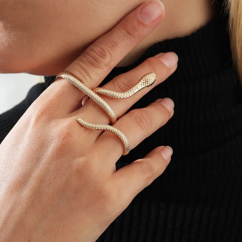 Women's Fashionable Snake Ring with Gold Inlay - Exquisite Design, snake - label