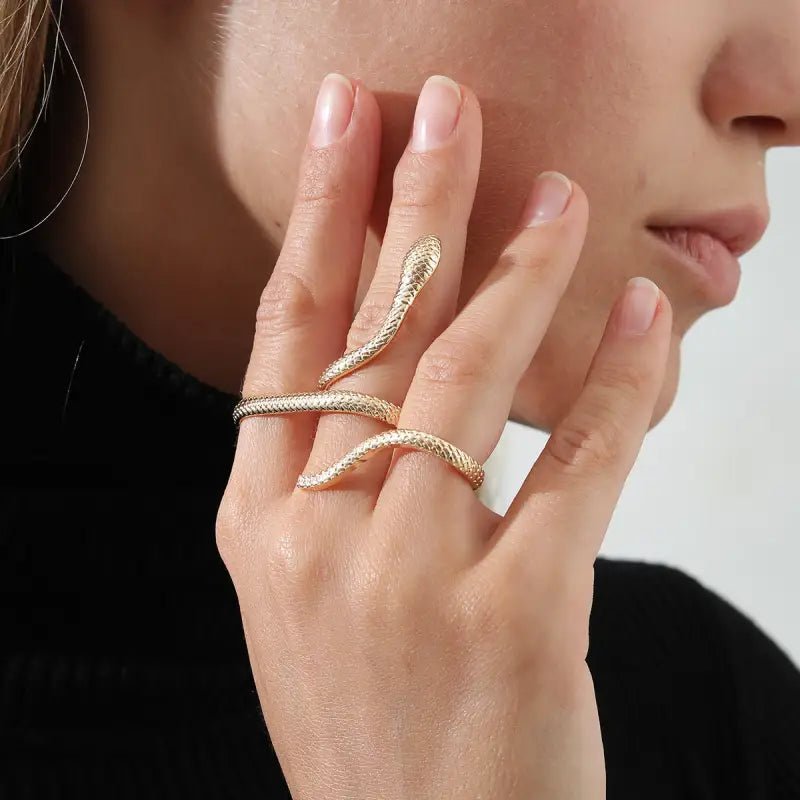 Women's Fashionable Snake Ring with Gold Inlay - Exquisite Design, snake - label