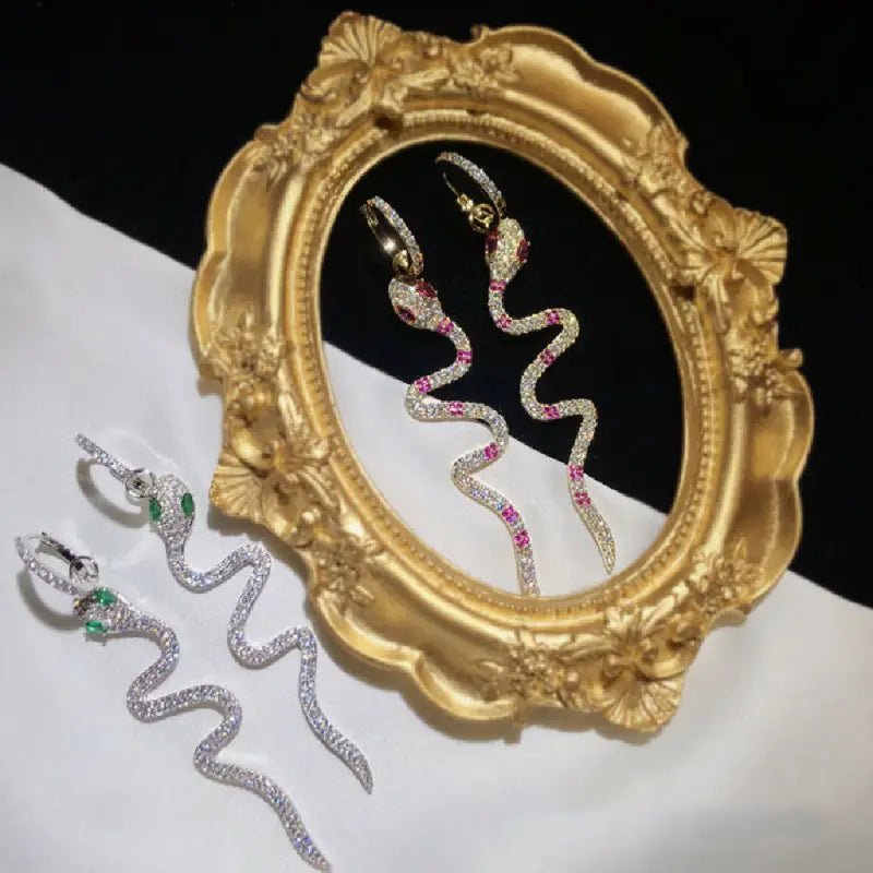 Zircon Snake Pendant with Red or Green Eyes, High - Quality Cubic Zirconia snake - label