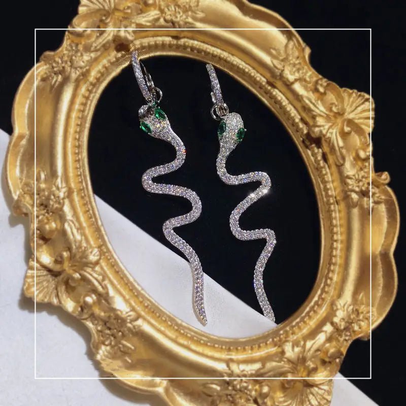 Zircon Snake Pendant with Red or Green Eyes, High - Quality Cubic Zirconia snake - label