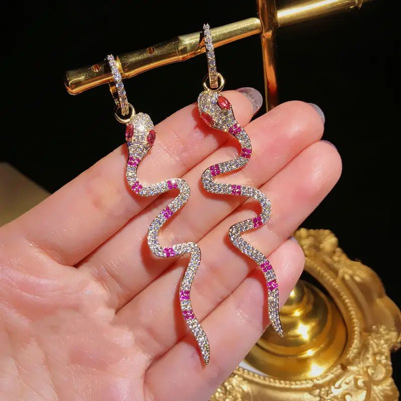 Zircon Snake Pendant with Red or Green Eyes, High - Quality Cubic Zirconia snake - label