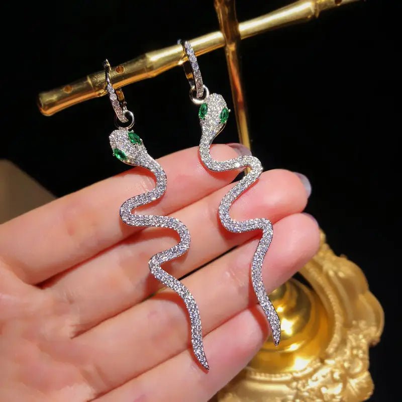 Zircon Snake Pendant with Red or Green Eyes, High - Quality Cubic Zirconia snake - label