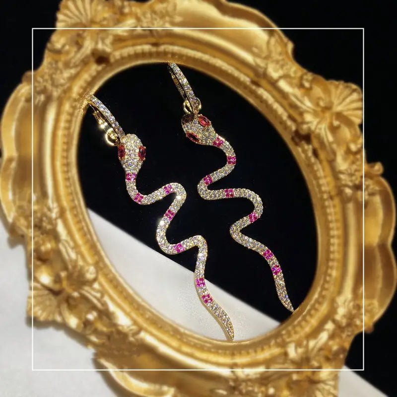Zircon Snake Pendant with Red or Green Eyes, High - Quality Cubic Zirconia snake - label