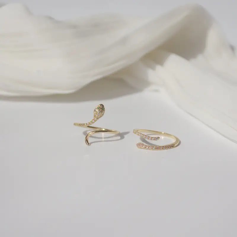 Zircon Snake Ring with Micro - Inlaid Zircon - Adjustable Open Ring Symbolizing Transformation snake - label