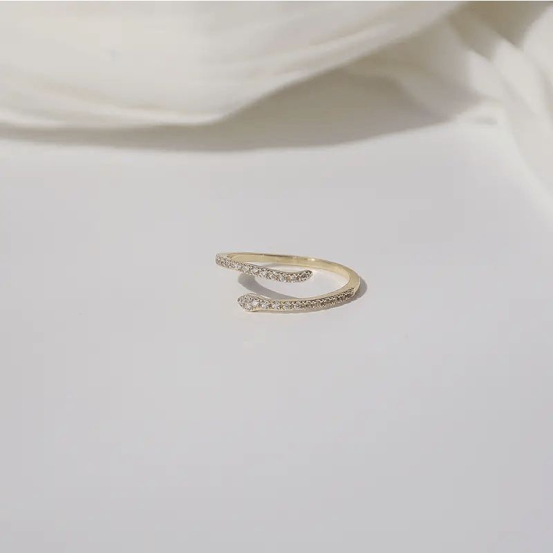 Zircon Snake Ring with Micro - Inlaid Zircon - Adjustable Open Ring Symbolizing Transformation snake - label