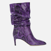 High Heel Snake Print Pleated Mid-top Boots