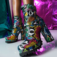 Flower Skin Snake Print Explosion Platform Boots