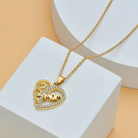 Mom Heart-Shaped Diamond Letter Necklace - Elegant Fine Jewelry for Women, Perfect Mother's Day Gift