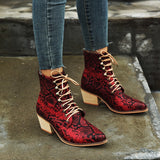 European and American Thick Heel Sexy Snake Print Ladies Boots