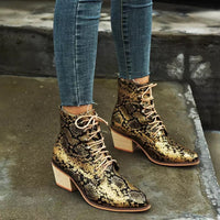 European and American Thick Heel Sexy Snake Print Ladies Boots