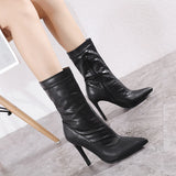 Snake Pattern Pointed Toe Stiletto Super High Heel Mid-Boots Ankle Boots