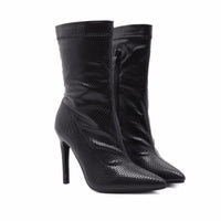 Snake Pattern Pointed Toe Stiletto Super High Heel Mid-Boots Ankle Boots