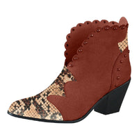 Block-Heel Rivet Color-Block Snake Print Ankle Boots - Trendy Snake Boot