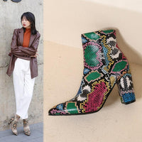 Martin boots snake print thick heel ankle boots