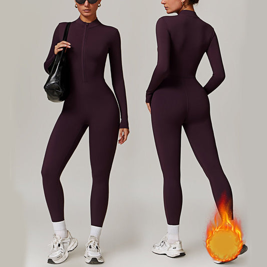 Women's Warm Long - Sleeve Zipper Jumpsuit - Breathable Yoga Fitness Sports Bodysuit for Activewear and Everyday Comfort snake - label