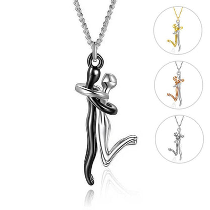 18K Love Hug Pendant Necklace - Simple Clavicle Chain for Couples, Anniversary or Valentine's Day Gift, Elegant Fashion Jewelry snake - label