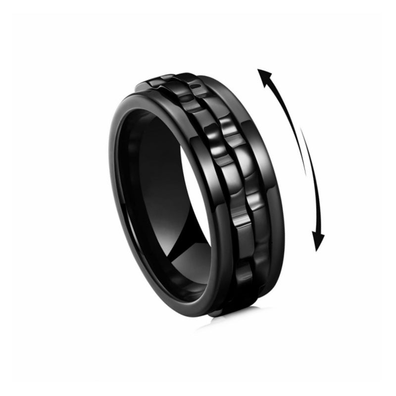 Titanium Spinner Square Texture Ring for Men - High - Polished Stainless Steel Gear Rotating Fidget Ring, Anxiety - Relief Charm Jewelry snake - label