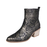 Snake Print Square Toe Thick Heel Sexy Short Boots