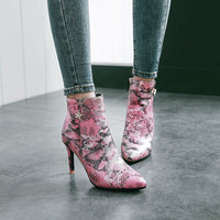 Pointed stiletto heel fashion side zipper sexy snake boots