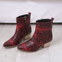 Snake Print Square Toe Thick Heel Sexy Short Boots