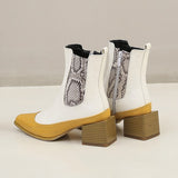 Women's Thick Heel Pointed Snake Print Short Boots