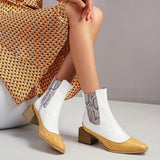 Women's Thick Heel Pointed Snake Print Short Boots