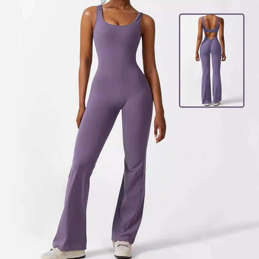 Women's Sleeveless Flare Jumpsuit - Stylish Fitness and Yoga Long Pants for Activewear and Everyday Comfort snake - label