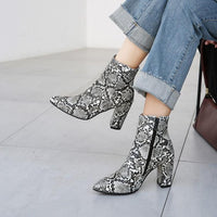 Martin boots snake print thick heel ankle boots